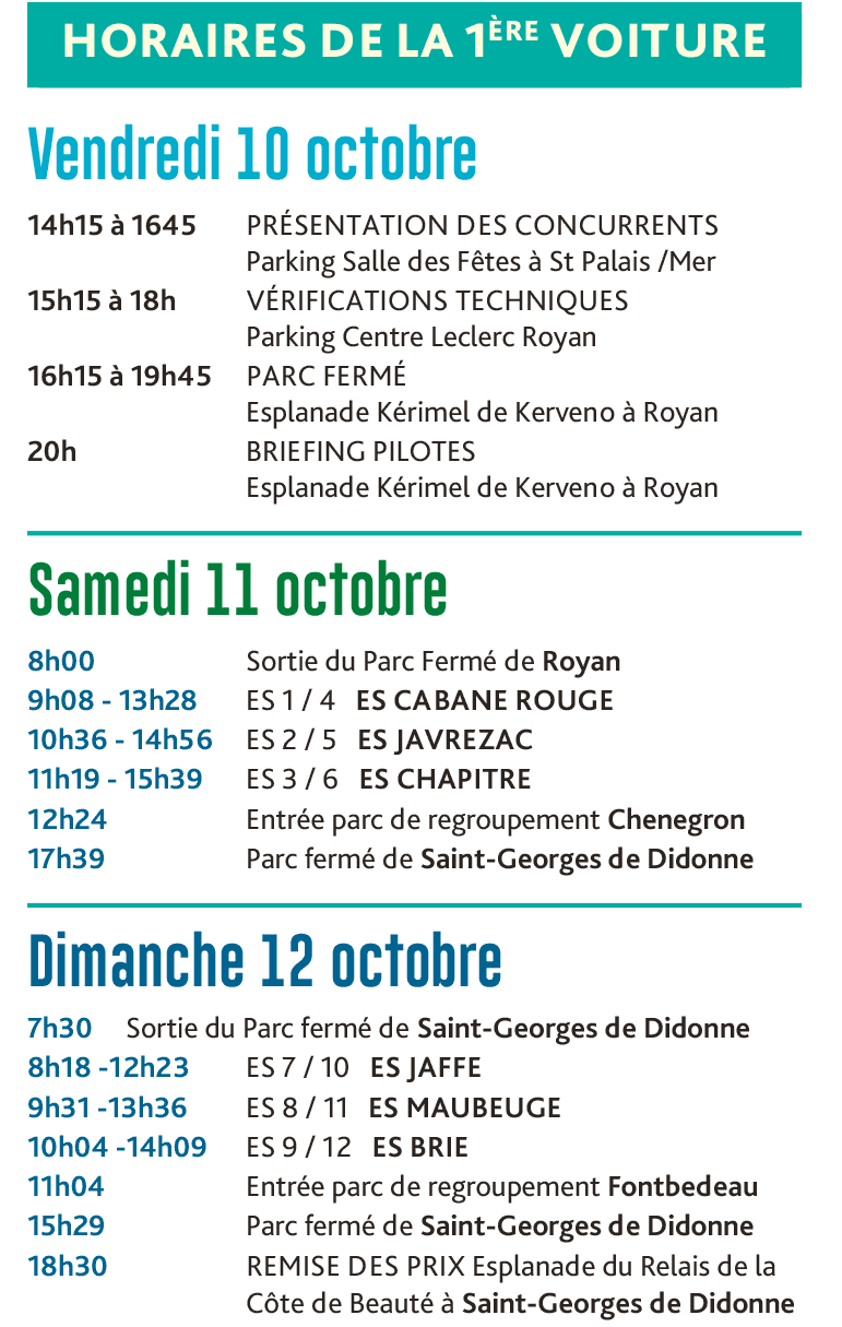 horaires rallye dunes et marais 2025